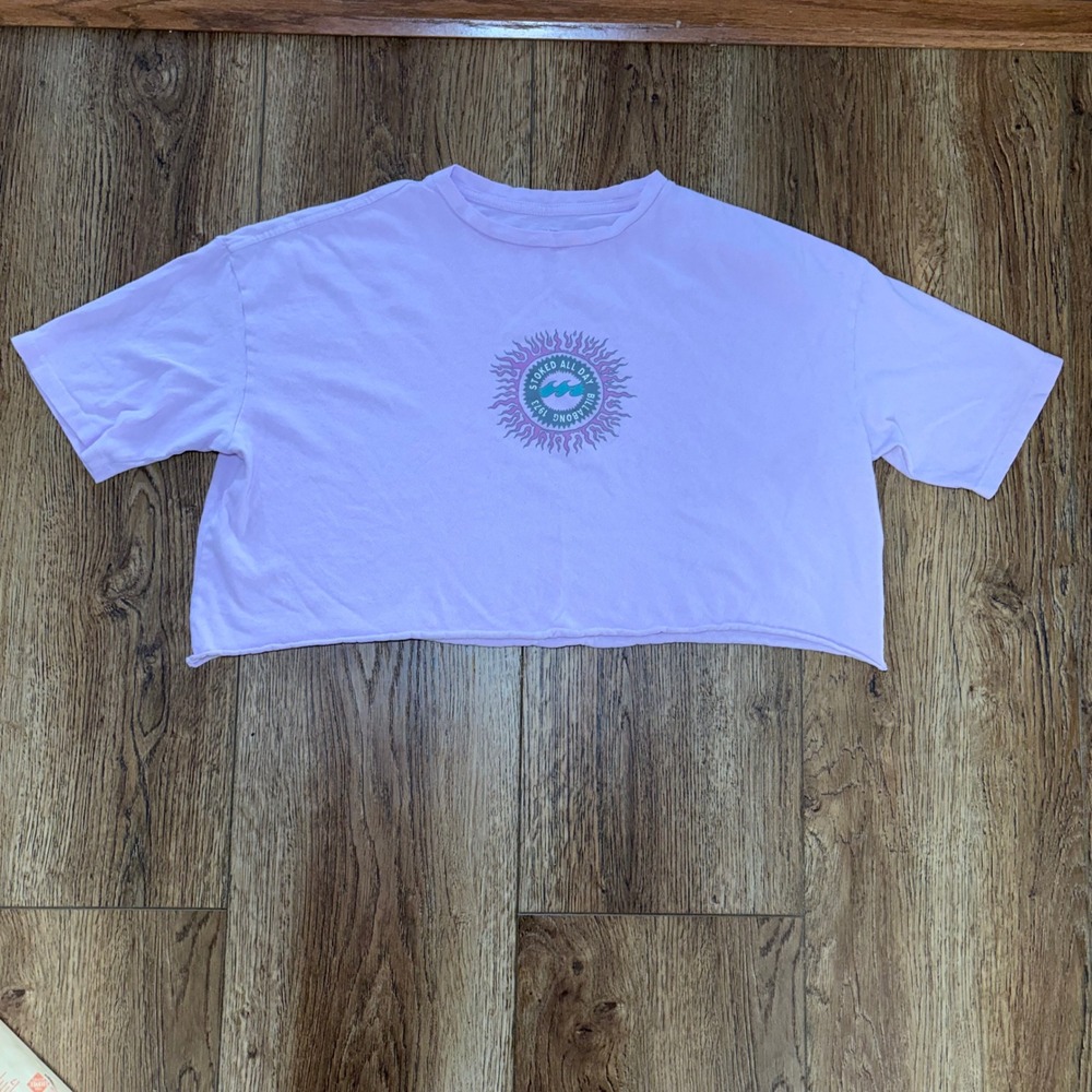 Billabong Stoked All Day Sun‎ Graphic Cropped T-Shirt Pink Womens XS Surf Skater